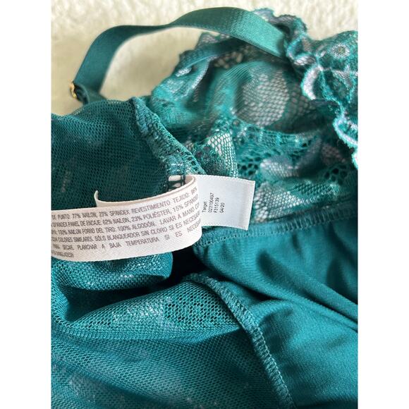 Auden Square Neck Bodysuit Top Emerald Teal Lace Floral Intimate Lingerie Large - Picture 9 of 10